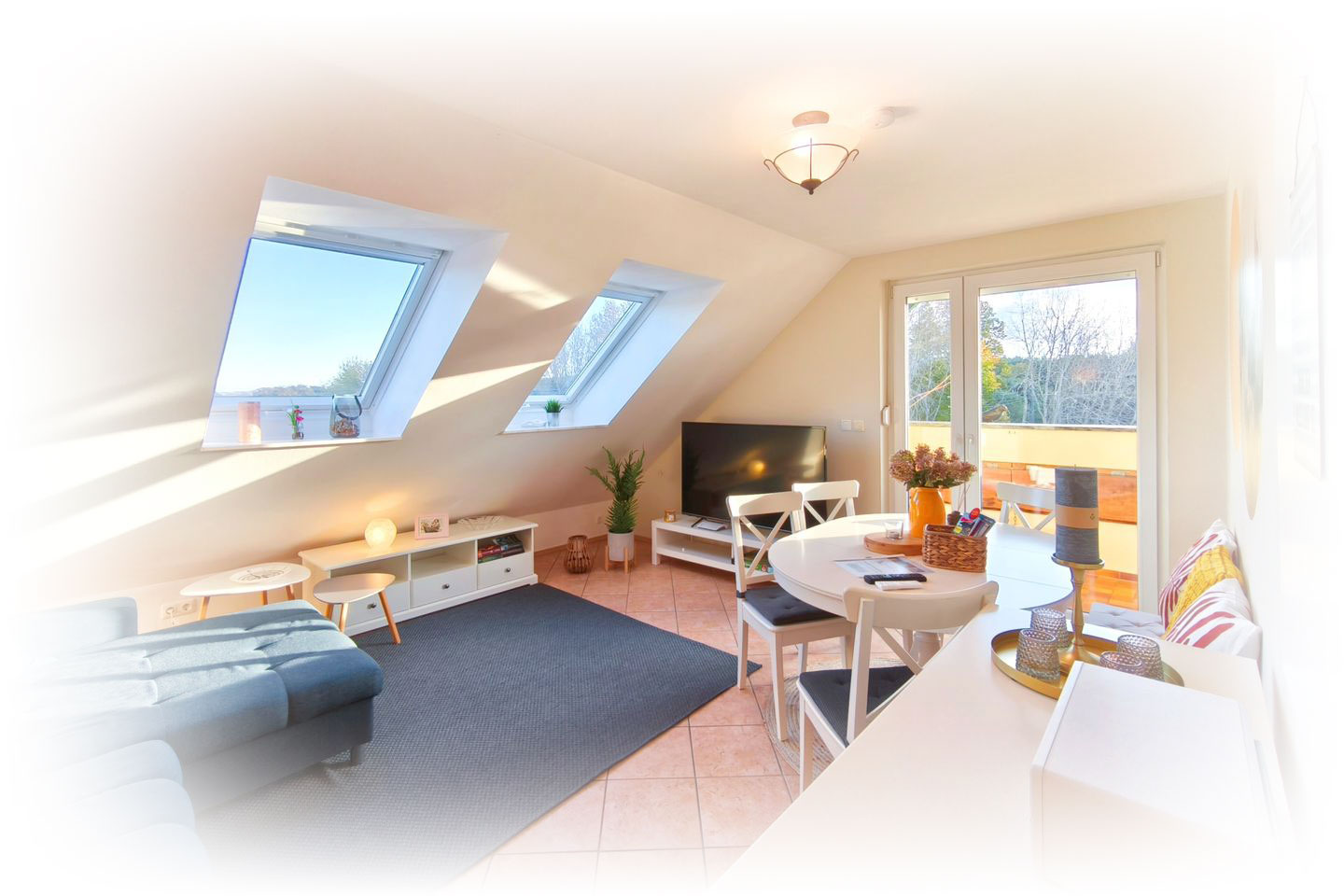 Wohnzimmer in einer Ferienwohnung auf Usedom